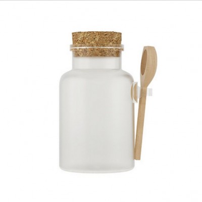 100ml 200ml Frosted Clear plastic ABS Bath Salt Packaging Container Bottle Jars with Wood Spoon and Cork Lid