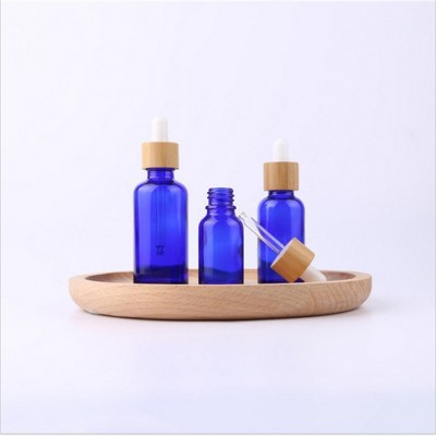 round frosted black amber glass oil dropper bottles with bamboo lid