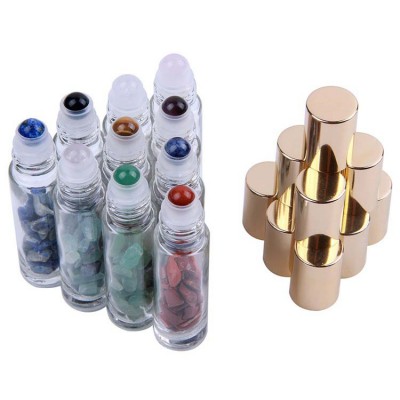 glass oil roller bottle with gemstones  glass essential oil roll on bottle with colorful stone in