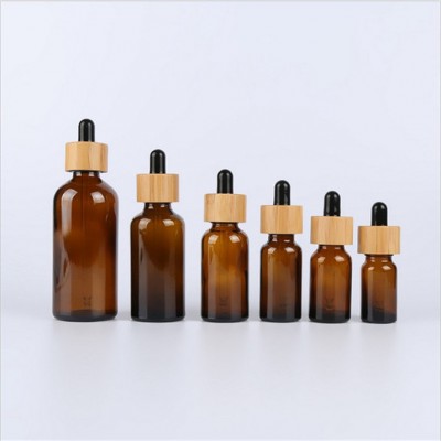 cosmetic packaging glass dropper bottle liquid essence bottle with bamboo lid