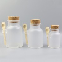 100ml 200ml 300ml ABS frosted clear bath salt bottle with wooden lids wooden spoon for body scrub in stock